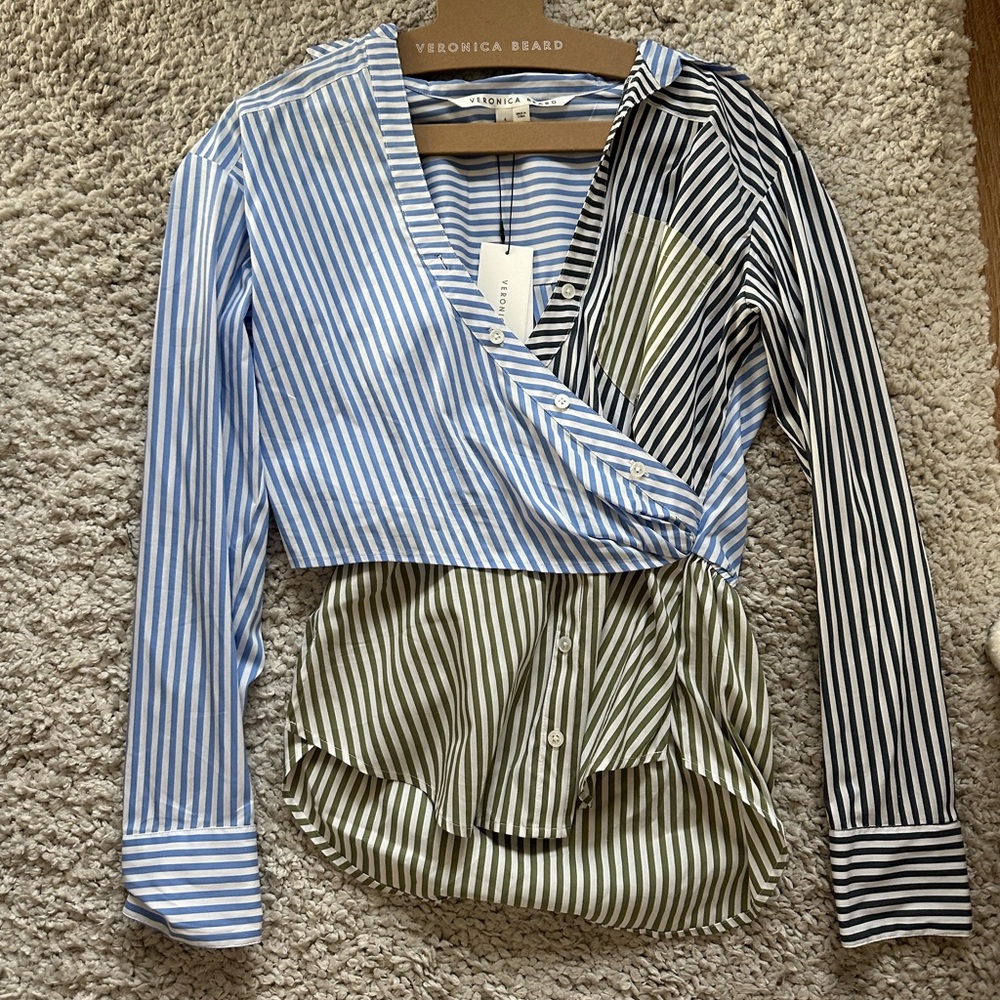 Veronica Beard Women's Multi-Striped Wrap Blouse - Blue, Black, Green